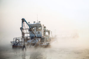 Dredge Boat In The Fog